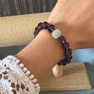 Purple Crystal Bead Bracelet with Pavé Accent
